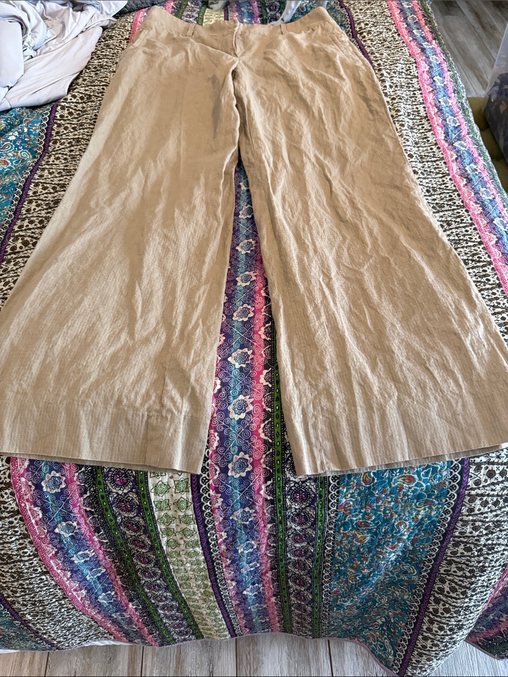 Armani Collezioni Beige Wide-Leg Linen-Blend Pants